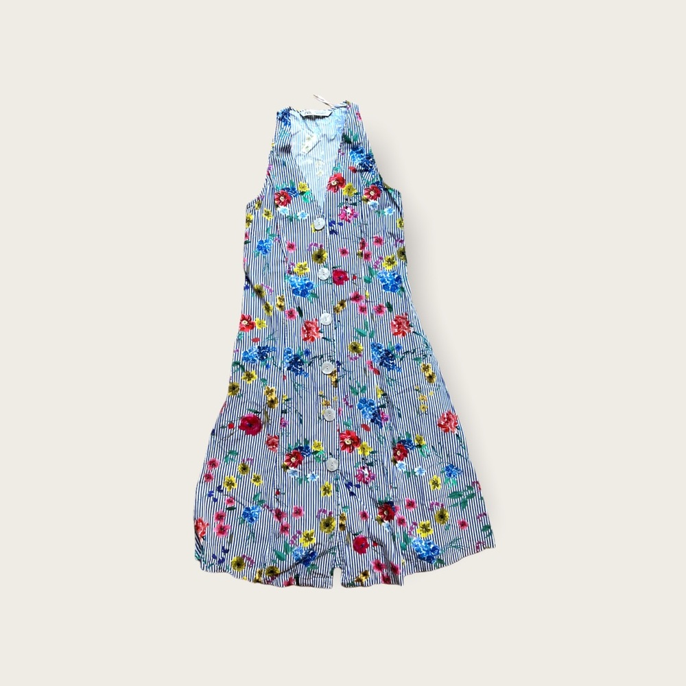 Zara Floral Striped Collared Dress